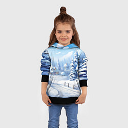 Толстовка-худи детская Снежный зимний фон, цвет: 3D-черный — фото 2