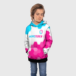 Толстовка-худи детская Mercedes neon gradient style посередине, цвет: 3D-черный — фото 2