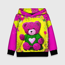 Толстовка-худи детская Розовый мишка в вязаном свитере, цвет: 3D-черный