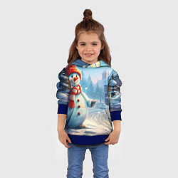 Толстовка-худи детская Снеговик новогодний, цвет: 3D-синий — фото 2