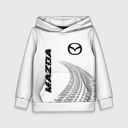 Толстовка-худи детская Mazda speed на светлом фоне со следами шин вертика, цвет: 3D-белый