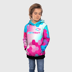 Толстовка-худи детская Chevrolet neon gradient style посередине, цвет: 3D-черный — фото 2