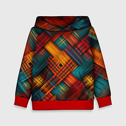 Толстовка-худи детская Разноцветная клетка в шотландском стиле, цвет: 3D-красный