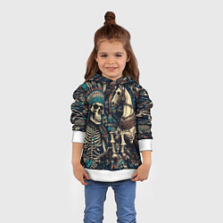 Толстовка-худи детская Татуировка скелета индейца и ковбоя в техасе, цвет: 3D-белый — фото 2