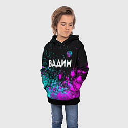 Толстовка-худи детская Вадим и неоновый герб России посередине, цвет: 3D-черный — фото 2
