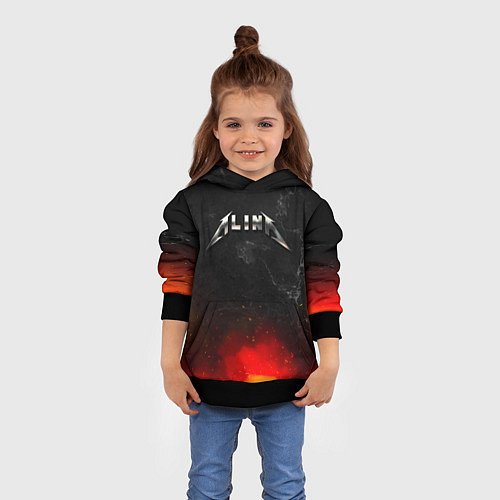 Детская толстовка Алина в стиле Металлики - искры и огонь / 3D-Черный – фото 4