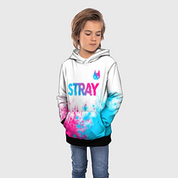 Толстовка-худи детская Stray neon gradient style посередине, цвет: 3D-черный — фото 2