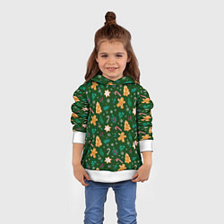 Толстовка-худи детская New year pattern with green background, цвет: 3D-белый — фото 2