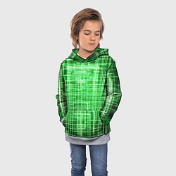 Толстовка-худи детская Зелёные неоновые полосы киберпанк, цвет: 3D-меланж — фото 2