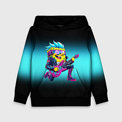 Толстовка-худи детская Sponge Bob - rock guitarist - ai art, цвет: 3D-черный