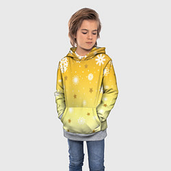Толстовка-худи детская Снежинки и звезды на желтом, цвет: 3D-меланж — фото 2