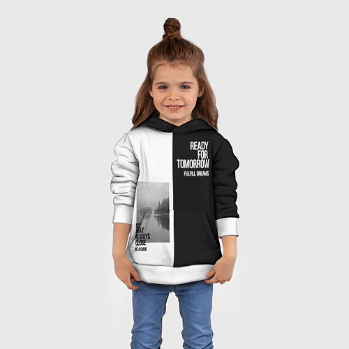Детская толстовка Чёрно белый Stay always close be a guide мечты / 3D-Белый – фото 4
