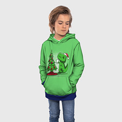 Толстовка-худи детская Новогодняя проблема тираннозавра рекса, цвет: 3D-синий — фото 2