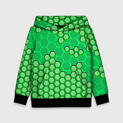 Толстовка-худи детская Зелёная энерго-броня из шестиугольников, цвет: 3D-черный
