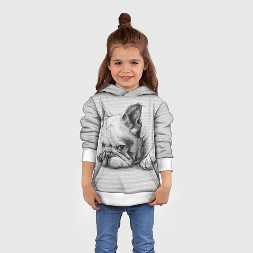 Детская толстовка Французский бульдог чб рисунок на стене / 3D-Белый – фото 4