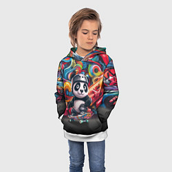 Толстовка-худи детская Панда - крутой скейтбордист на фоне граффити, цвет: 3D-белый — фото 2