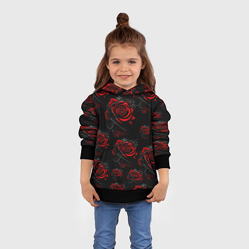 Детская толстовка Красные розы цветы / 3D-Черный – фото 4