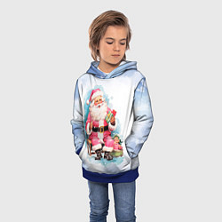 Толстовка-худи детская Акварельный ретро Санта Клаус, цвет: 3D-синий — фото 2