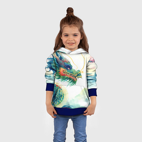 Детская толстовка Japanese dragon - watercolor art / 3D-Синий – фото 4