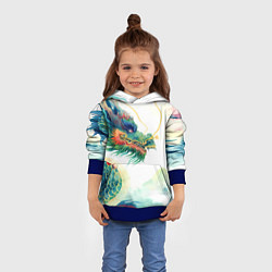 Толстовка-худи детская Japanese dragon - watercolor art, цвет: 3D-синий — фото 2