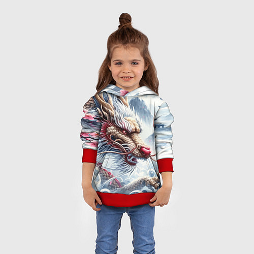 Детская толстовка Свирепый японский дракон - искусство / 3D-Красный – фото 4