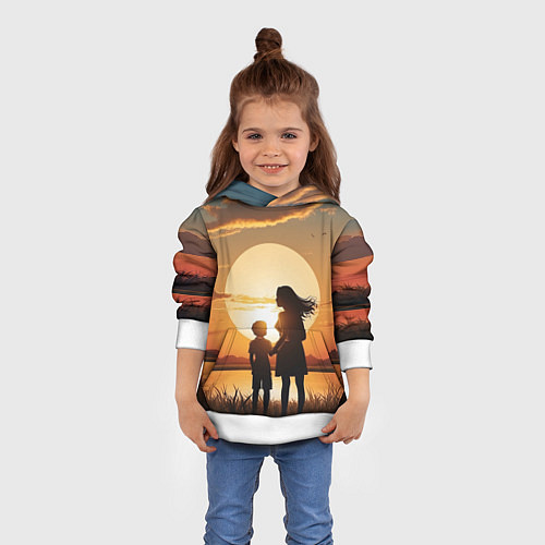 Детская толстовка Мать и дитя на закате / 3D-Белый – фото 4