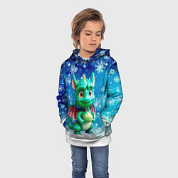 Толстовка-худи детская Маленький дракончик в снежинках, цвет: 3D-белый — фото 2