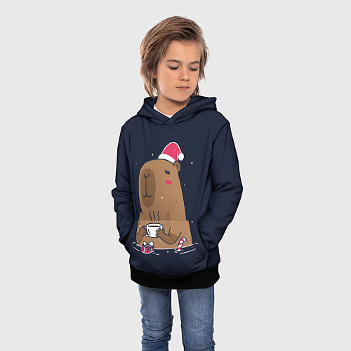 Детская толстовка Новогодняя капибара - 2024 / 3D-Черный – фото 3