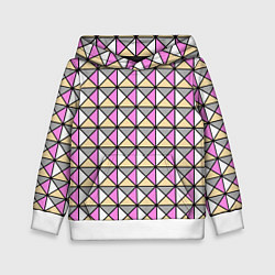 Толстовка-худи детская Геометрический треугольники бело-серо-розовый, цвет: 3D-белый