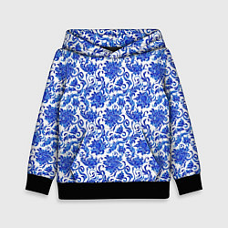 Толстовка-худи детская Гжель классика, цвет: 3D-черный