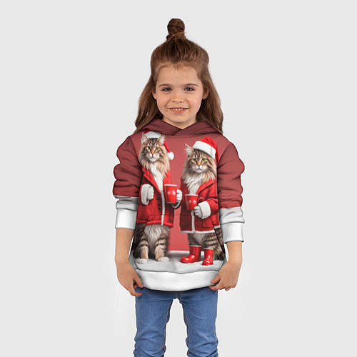 Детская толстовка С новым котом - два кота в костюмах Санты / 3D-Белый – фото 4