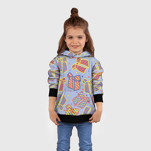 Детская толстовка Узор с яркими разноцветными бантами в горошек / 3D-Черный – фото 4
