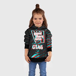 Толстовка-худи детская GTA6 в стиле glitch и баги графики на темном фоне, цвет: 3D-черный — фото 2