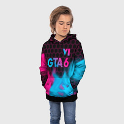Толстовка-худи детская GTA 6 - neon gradient посередине, цвет: 3D-черный — фото 2