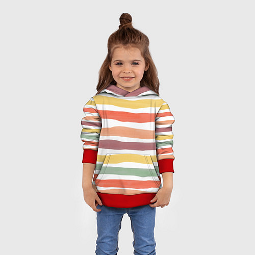 Детская толстовка Разноцветные полосы от руки / 3D-Красный – фото 4