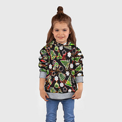 Толстовка-худи детская Ёлочные игрушки и ёлки, цвет: 3D-меланж — фото 2
