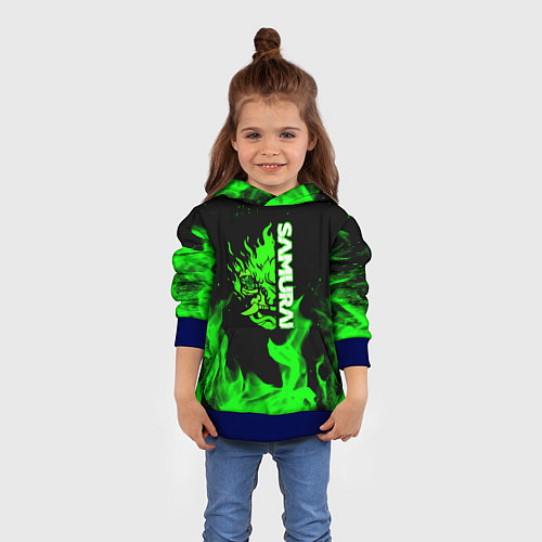 Детская толстовка Samurai green fire toxic / 3D-Синий – фото 4