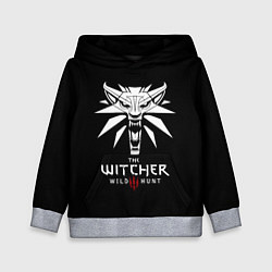 Толстовка-худи детская The Witcher белое лого гейм, цвет: 3D-меланж