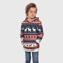 Толстовка-худи детская Олени белые и красные свитер новогодний, цвет: 3D-белый — фото 2