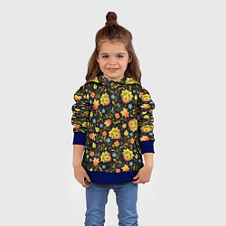 Толстовка-худи детская Хохломская роспись разноцветные цветы, цвет: 3D-синий — фото 2