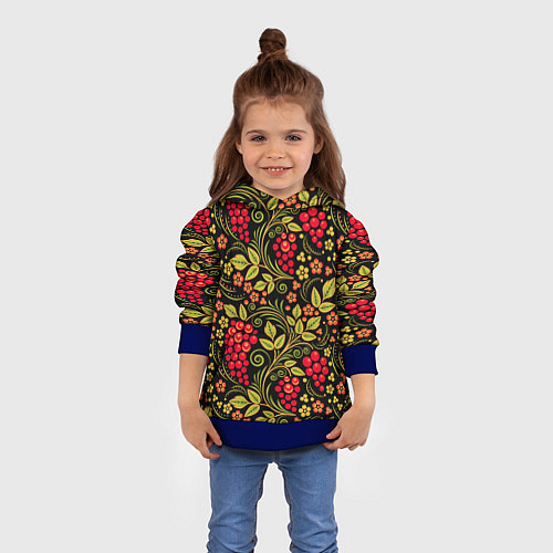 Детская толстовка Хохломская роспись красные ягоды / 3D-Синий – фото 4
