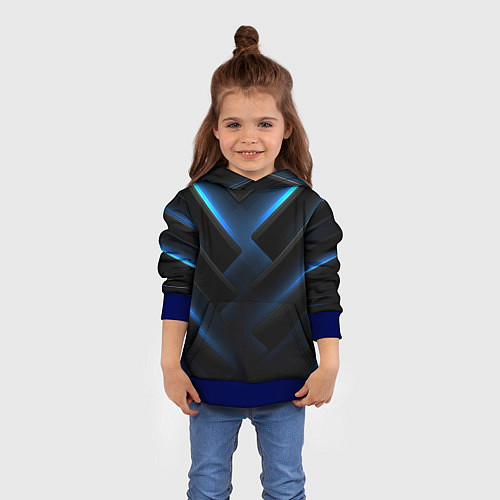 Детская толстовка Черный абстрактный фон и синие неоновые вставки / 3D-Синий – фото 4