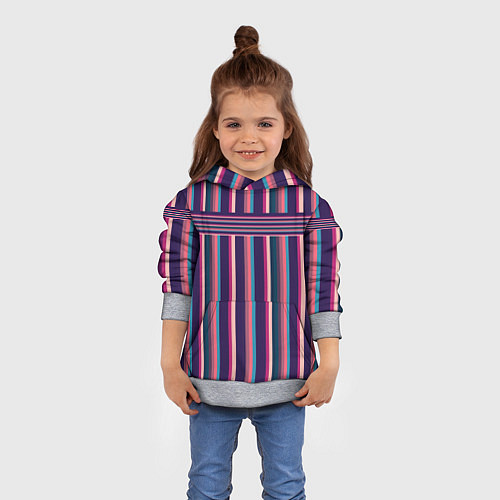 Детская толстовка Вертикальные и горизонтальные полоски: розовые и ф / 3D-Меланж – фото 4