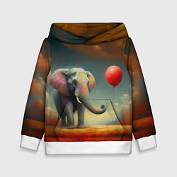 Толстовка-худи детская Грустный слон и красный шарик, цвет: 3D-белый