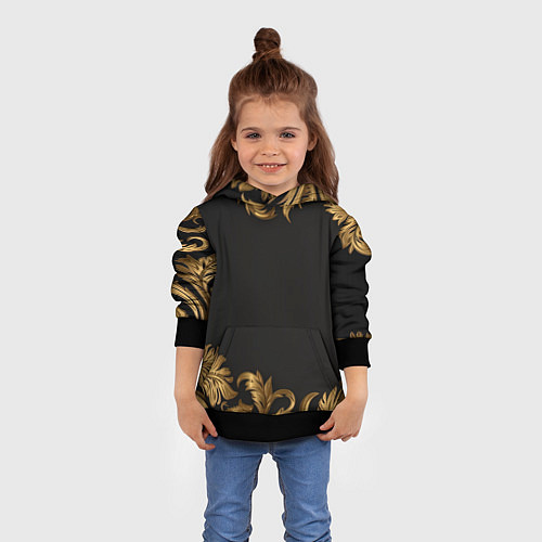 Детская толстовка Золотые объемные листья на черном / 3D-Черный – фото 4