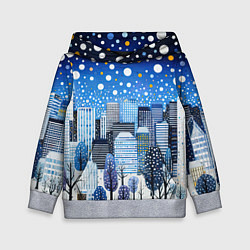 Толстовка-худи детская Новогодний синий ночной город, цвет: 3D-меланж