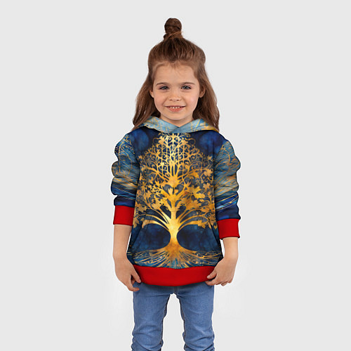 Детская толстовка Волшебное золотое дерево на синем фоне / 3D-Красный – фото 4