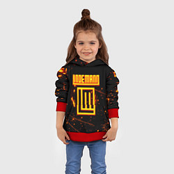 Толстовка-худи детская Тилль Линдеманн огненное лого бенд, цвет: 3D-красный — фото 2