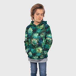 Толстовка-худи детская Суккуленты акварель- паттерн, цвет: 3D-меланж — фото 2