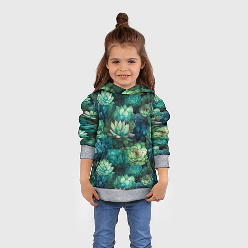 Детская толстовка Суккуленты акварель- паттерн / 3D-Меланж – фото 4